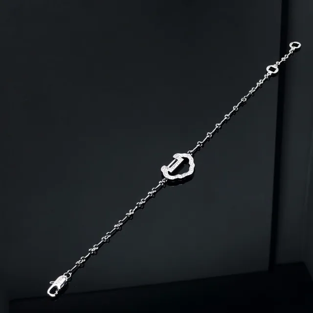 Bracelet en or et argent avec motif central en forme de U orné de pierres Pavé-Stone 6