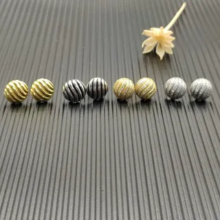 Gold Silver Ribbed Spherical Metallic Earrings