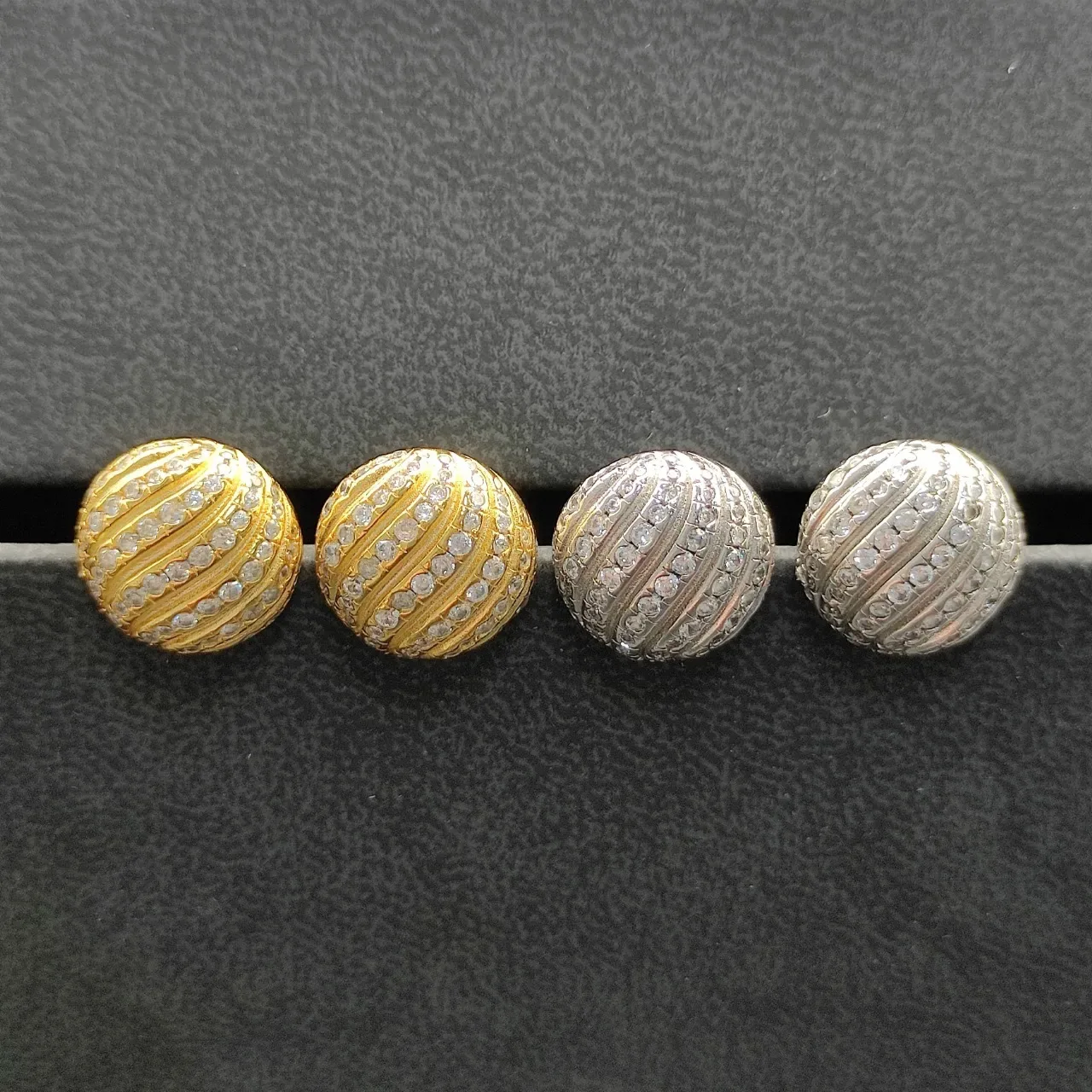 Gold Silver Ribbed Spherical Metallic Earrings 8