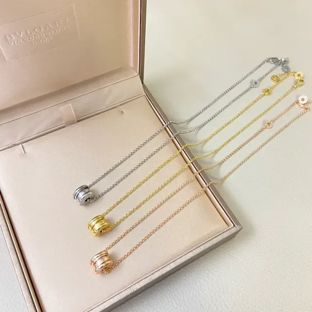 Gold Silver Rose Gold Cylindrical Barrel Pendant Necklaces 2