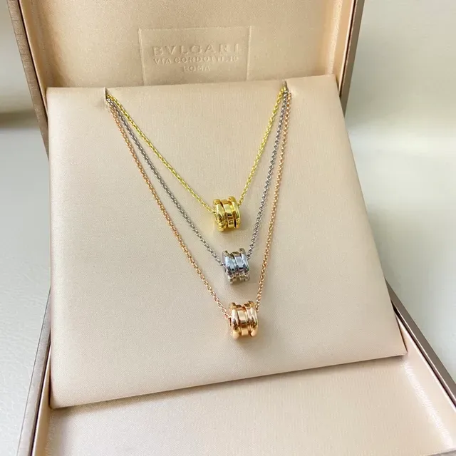 Gold Silver Rose Gold Cylindrical Barrel Pendant Necklaces 3