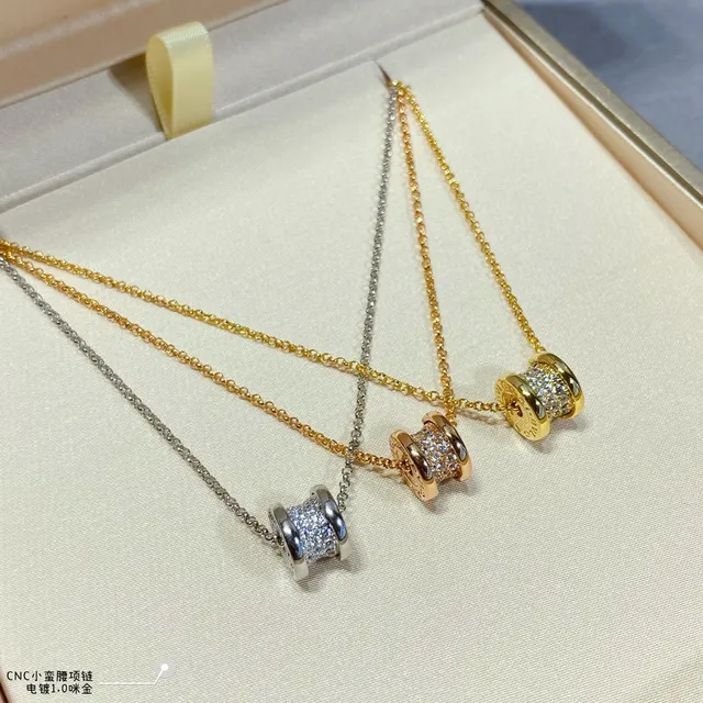 Gold Silver Rose Gold Pavé Barrel Charm Necklace 2