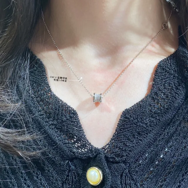 Gold Silver Rose Gold Pavé Barrel Charm Necklace 7