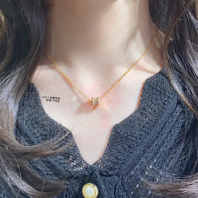 Gold Silver Rose Gold Pavé Barrel Charm Necklace 8