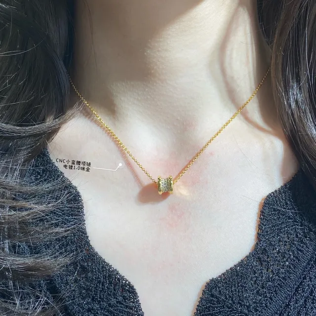 Gold Silver Rose Gold Pavé Barrel Charm Necklace 9