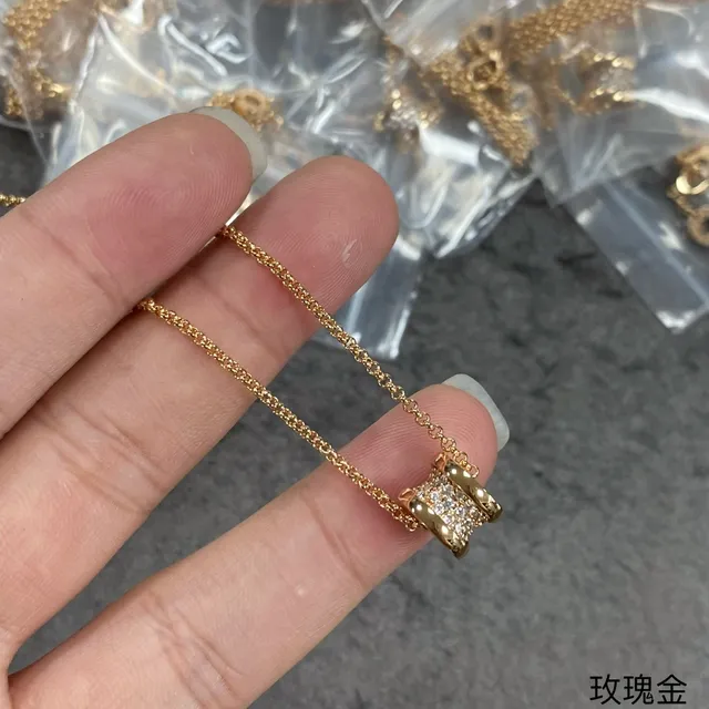 Gold Silver Rose Gold Pavé Barrel Charm Necklace 10
