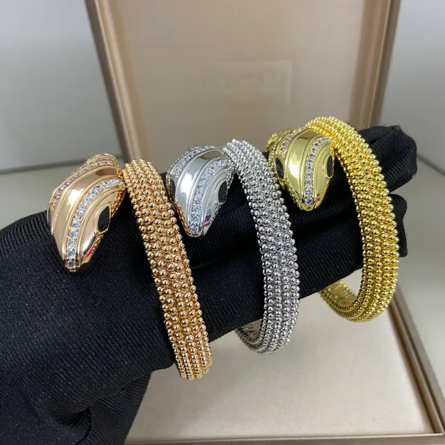 Gold Silver Snake-Head Motif Pavé-Set Crystals Bracelet 2