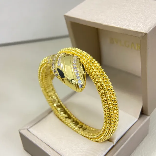 Gold Silver Snake-Head Motif Pavé-Set Crystals Bracelet 4