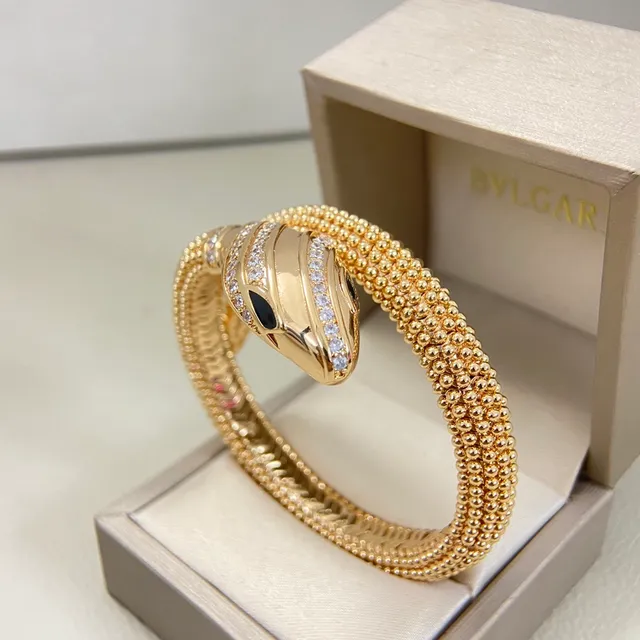 Gold Silver Snake-Head Motif Pavé-Set Crystals Bracelet 5