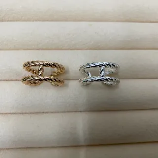 Gold Silver Twisted Rope Open Cuff Ring