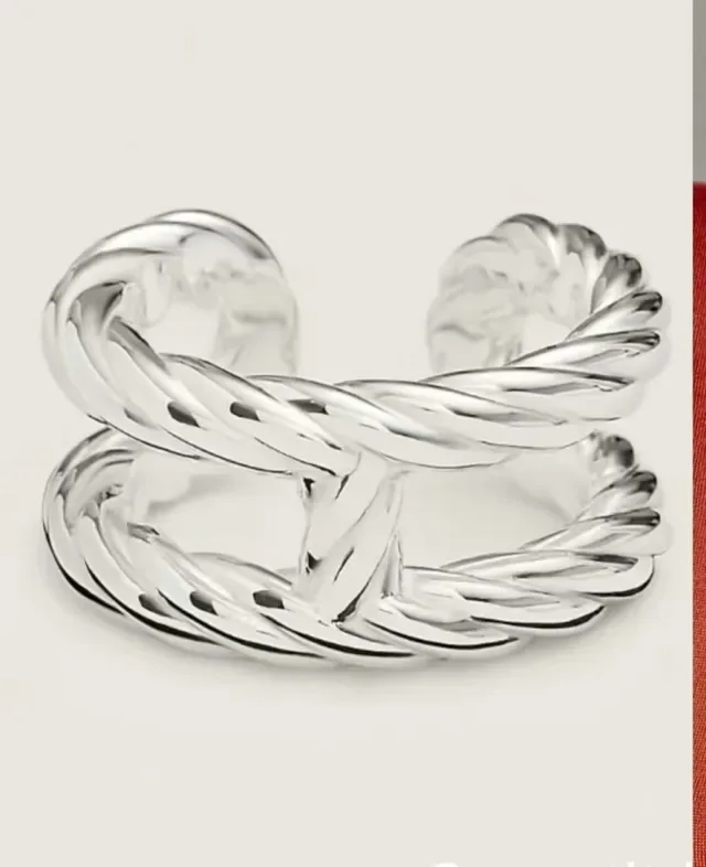 Gold Silver Twisted Rope Open Cuff Ring 9
