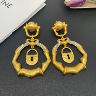 Gold-Tone Bamboo Frame Lock Pendant Earrings