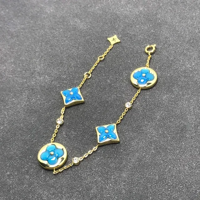 Gold-Tone Blue Enamel Floral Charm Chain Bracelet 3