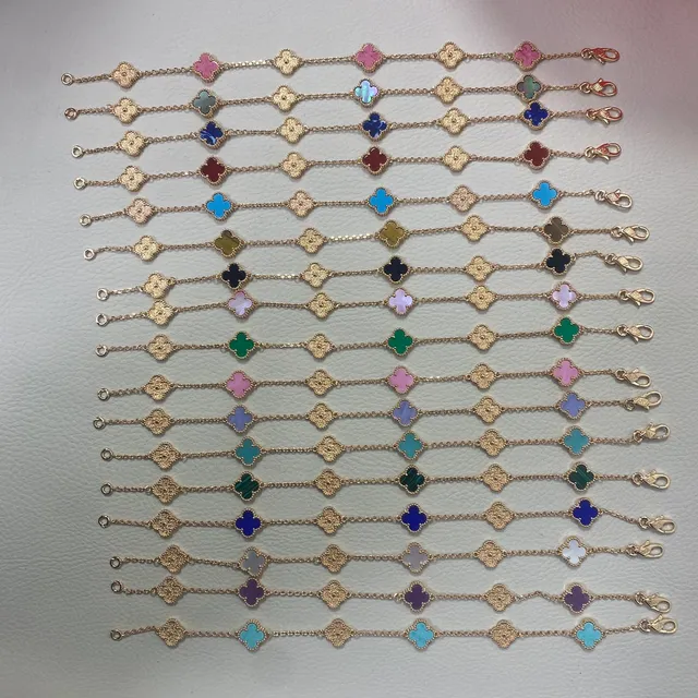 Gold-Tone Clover Charm Multicolor Inlay Bracelets 2