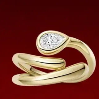 Gold-Tone Coiled Double-Band Pear-Shaped Stone Ring