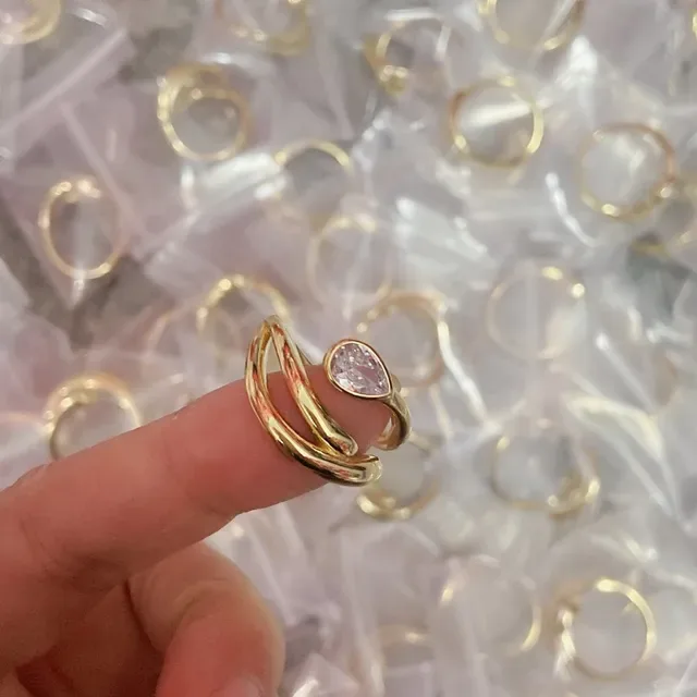 Gold-Tone Coiled Double-Band Pear-Shaped Stone Ring 2