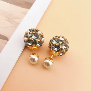 Gold-Tone Crystal Sphere Pearl Drop Earrings
