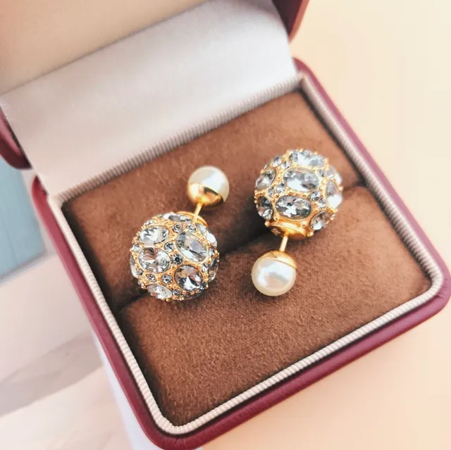 Gold-Tone Crystal Sphere Pearl Drop Earrings 2