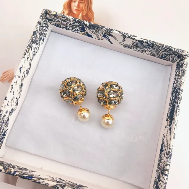 Gold-Tone Crystal Sphere Pearl Drop Earrings 3
