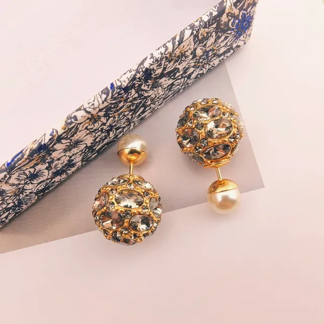 Gold-Tone Crystal Sphere Pearl Drop Earrings 5