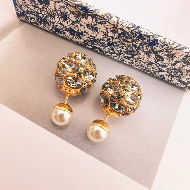 Gold-Tone Crystal Sphere Pearl Drop Earrings 6