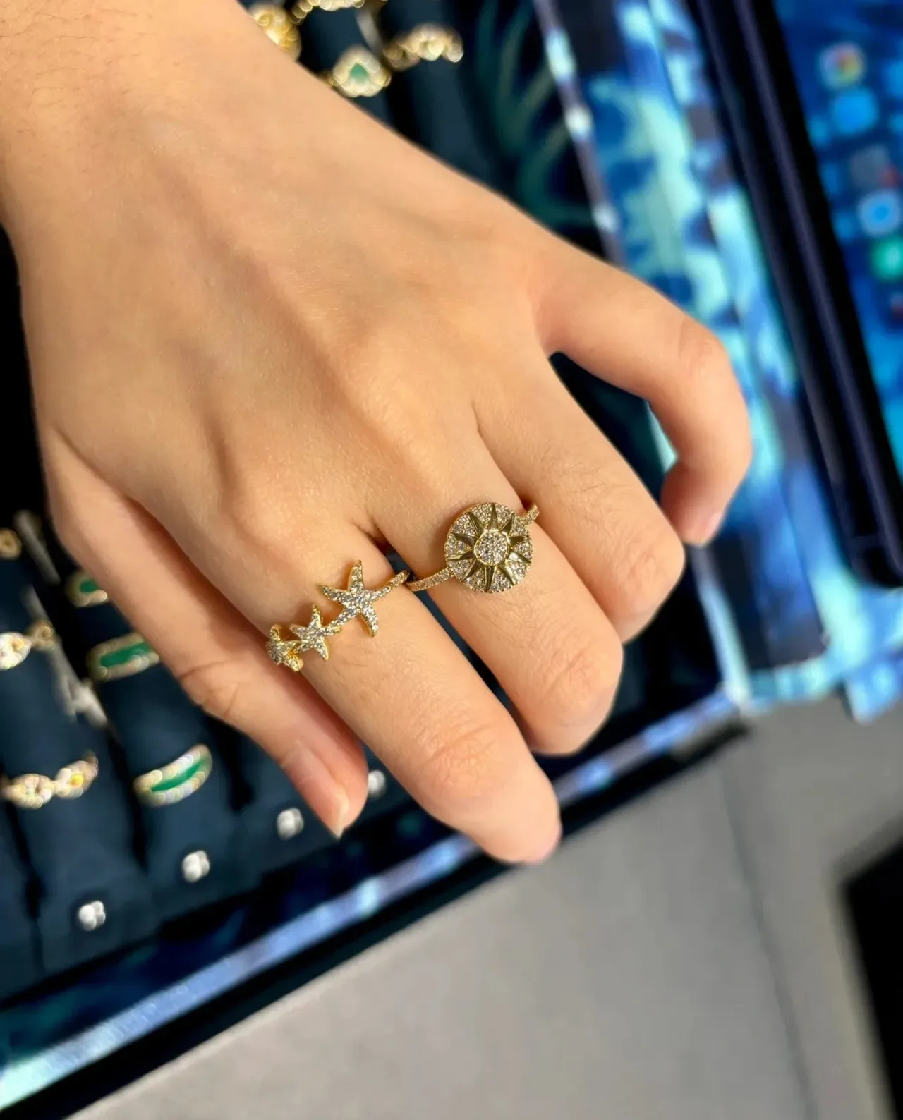 Gold-Tone Crystal Starfish and Crown Motif Ring 2