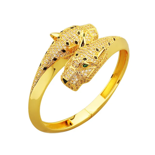 Gold-Tone Dual Panther Head Pavé Stone Ring 6