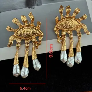 Gold-Tone Eye Motif Baroque Pearl Dangling Earrings