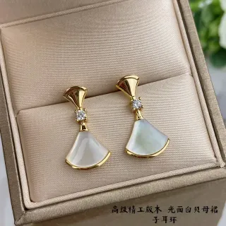 Gold-Tone Fan-Shaped White Mother-of-Pearl Crystal Drop Earrings