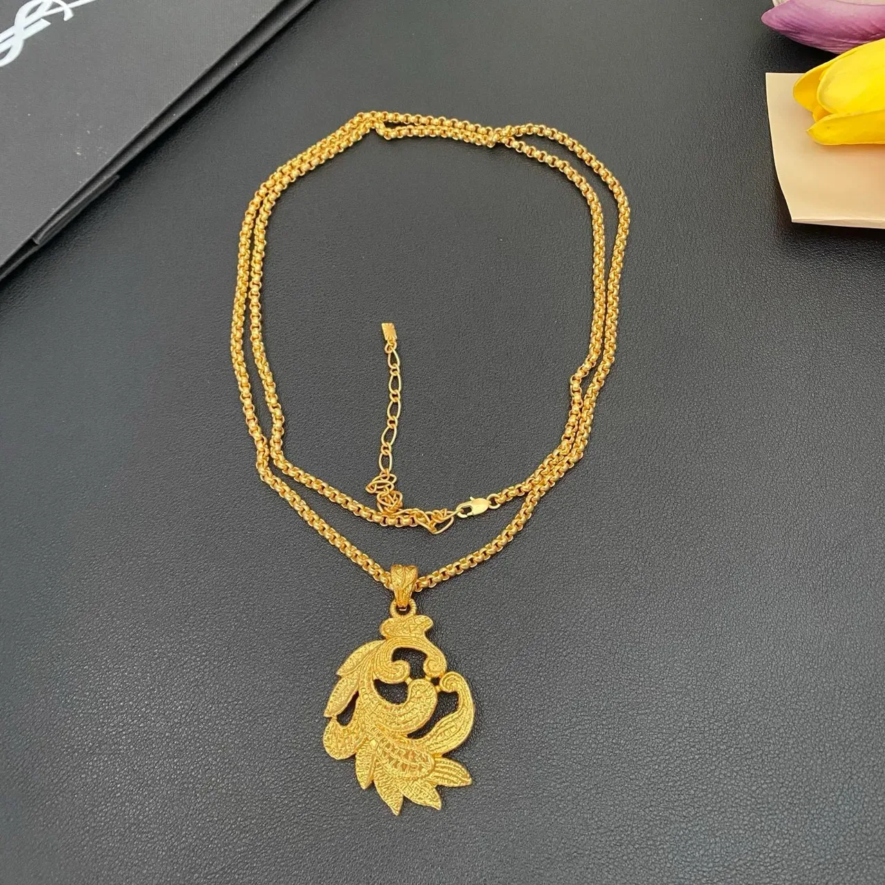 Gold-Tone Filigree Floral Pendant Necklace 6