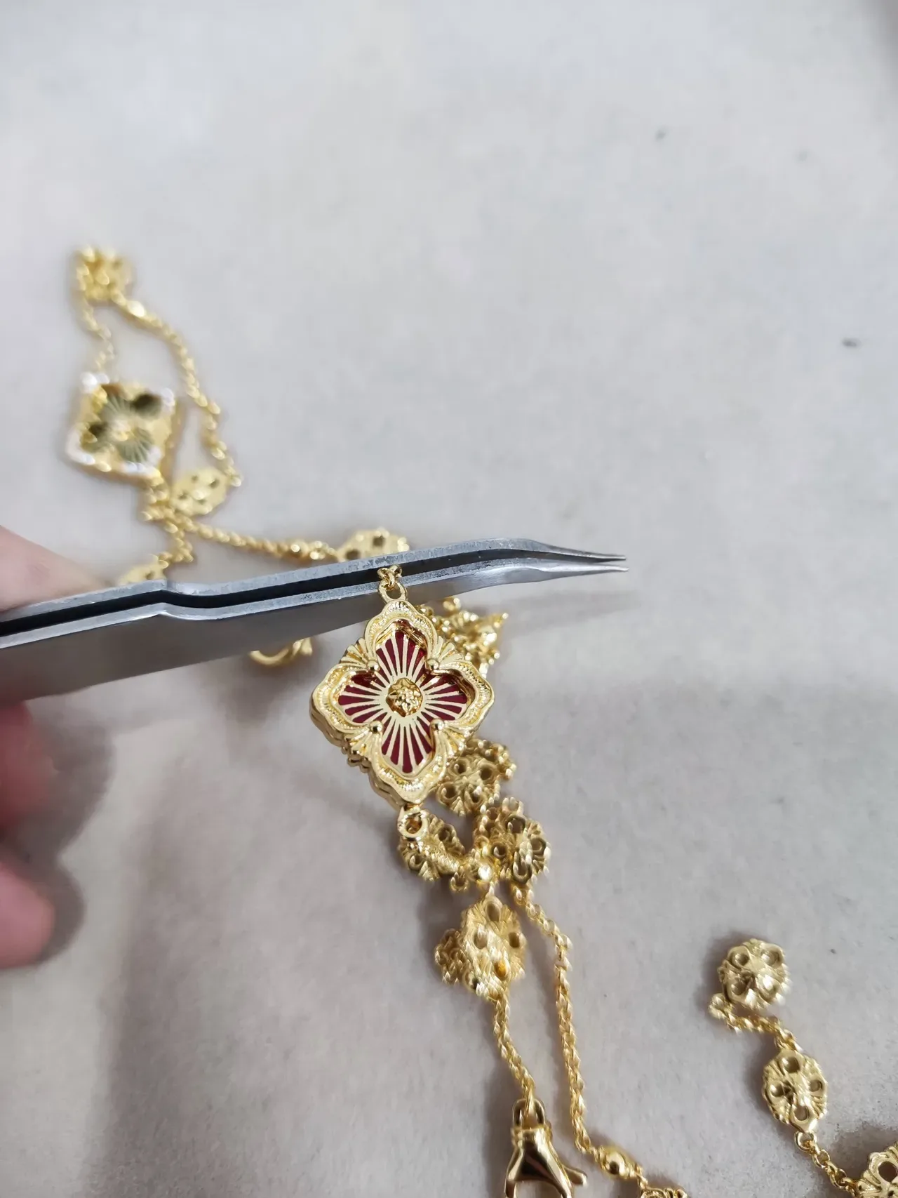 Gold-Tone Filigree Floral Quatrefoil Pendant Necklaces 7