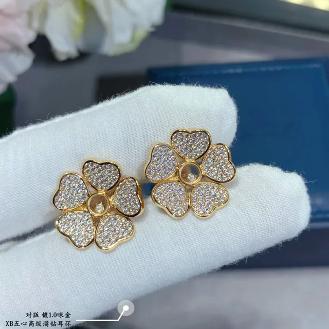 Gold-Tone Five-Petal Floral Pavé Crystal Stud Earrings 3