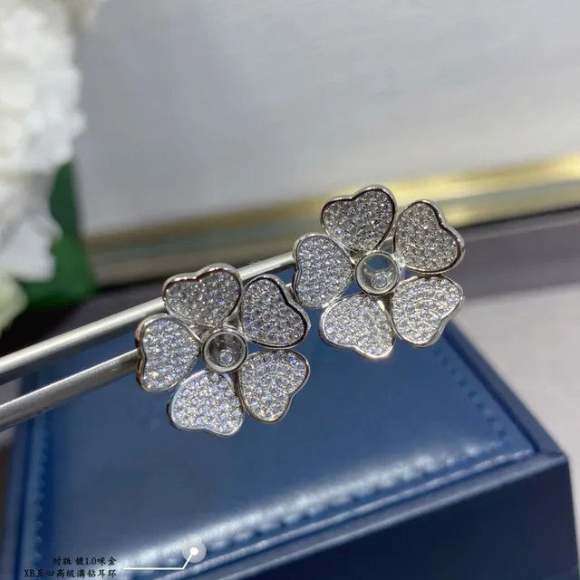 Gold-Tone Five-Petal Floral Pavé Crystal Stud Earrings 7