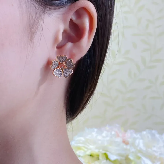 Gold-Tone Five-Petal Floral Pavé Crystal Stud Earrings 8