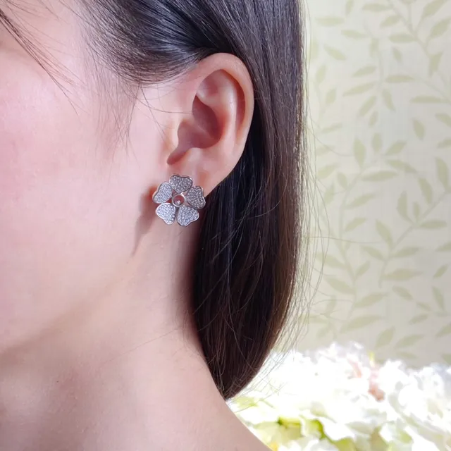 Gold-Tone Five-Petal Floral Pavé Crystal Stud Earrings 9