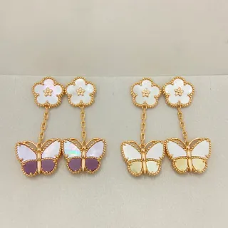 Gold-Tone Floral-to-Butterfly Mother-of-Pearl Dangle Earrings