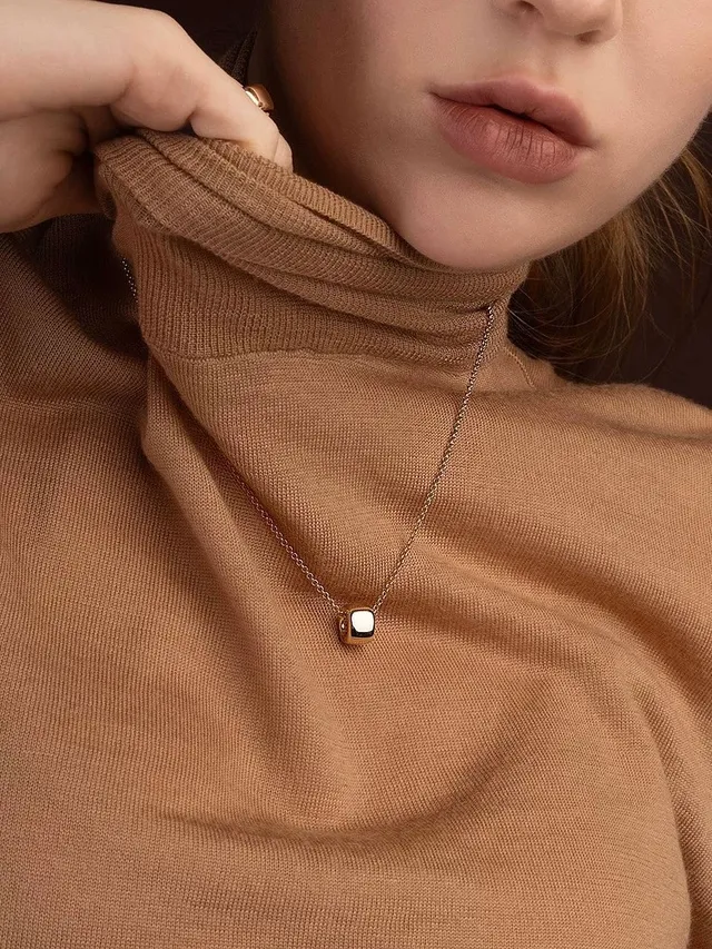 Gold-Tone Geometric Cube Pendant Necklace 2