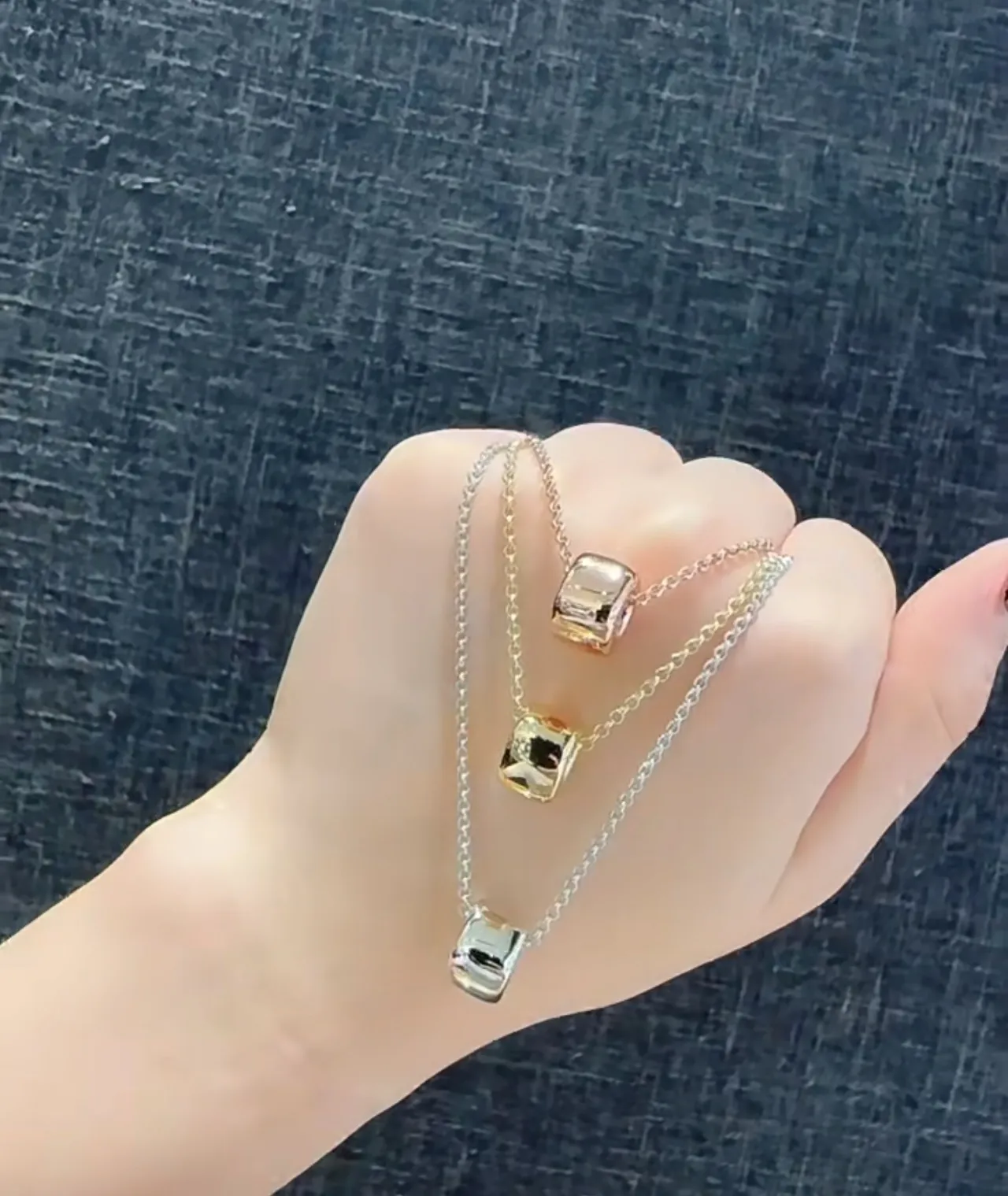 Gold-Tone Geometric Cube Pendant Necklace 4