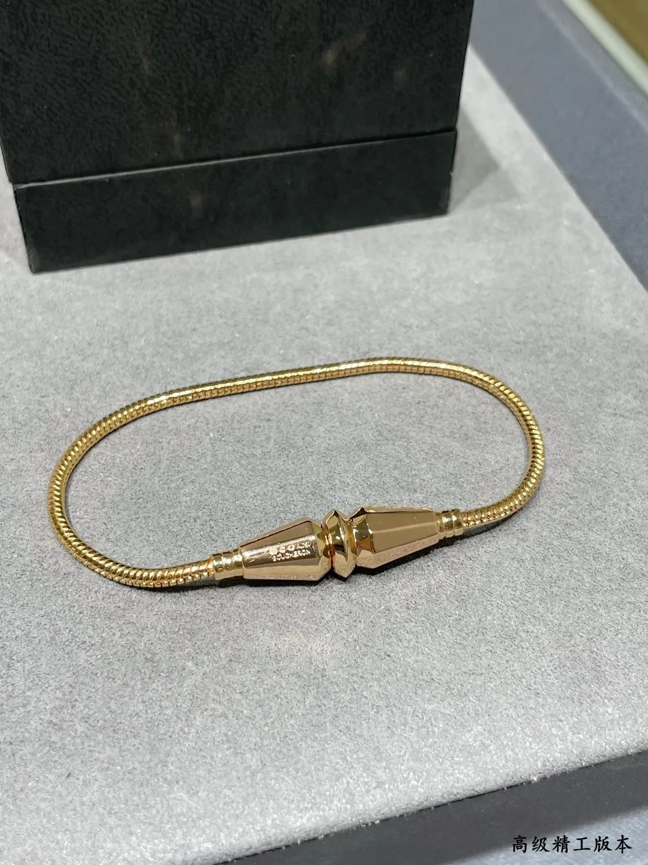 Gold-Tone Geometric Faceted Black Inlay Bangle Bracelet 3