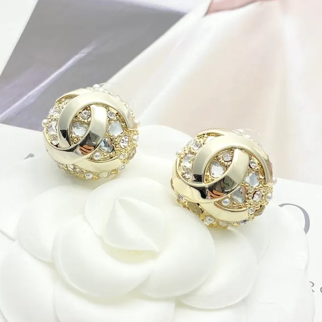 Gold-Tone Interlocking Loop Crystal and Pearl Stud Earrings 3