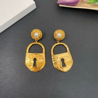 Gold-Tone Lock Pendant Pearl Drop Earrings