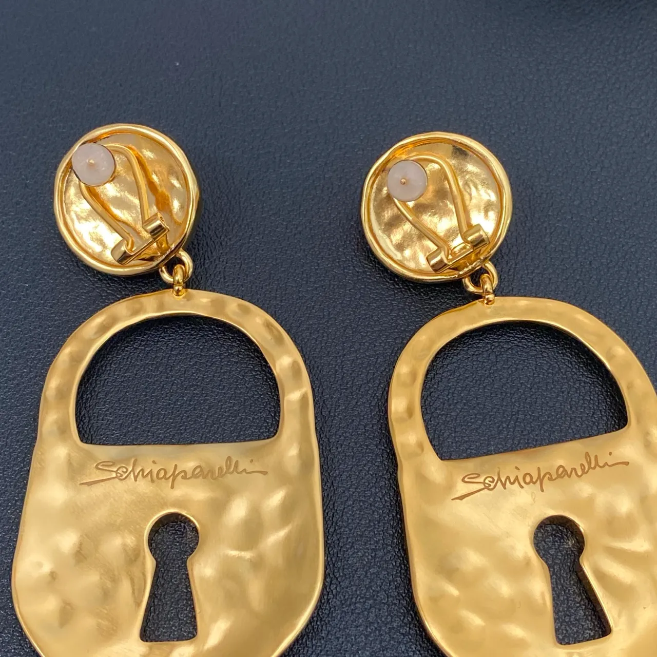Gold-Tone Lock Pendant Pearl Drop Earrings 4