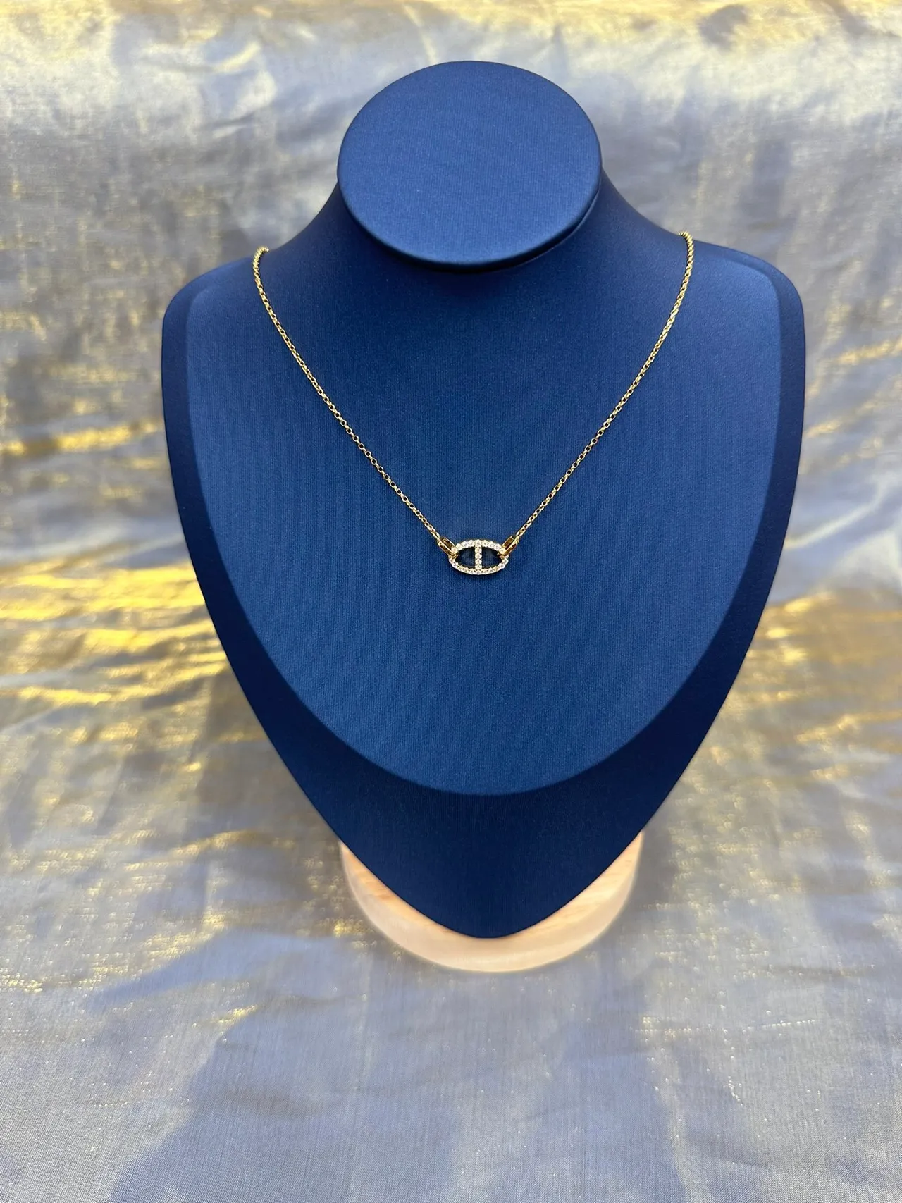 Gold-Tone Oval Pavé Pendant Necklace 2
