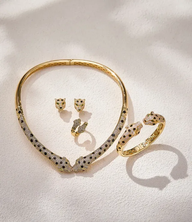 Gold-Tone Pavé Black and Clear Stone Animal-Head Hinged Bangle Bracelet 2