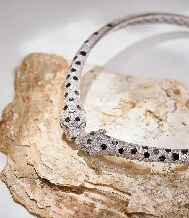 Gold-Tone Pavé Black and Clear Stone Animal-Head Hinged Bangle Bracelet 4