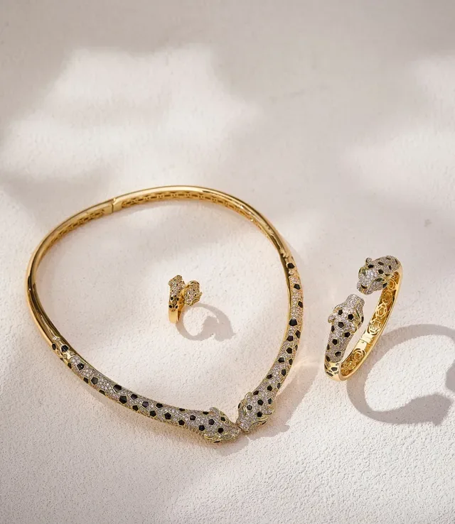 Gold-Tone Pavé Black and Clear Stone Animal-Head Hinged Bangle Bracelet 5