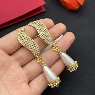 Gold-Tone Pavé Crystal Wing Dangling Pearl Teardrop Earrings