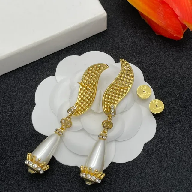 Gold-Tone Pavé Crystal Wing Dangling Pearl Teardrop Earrings 3