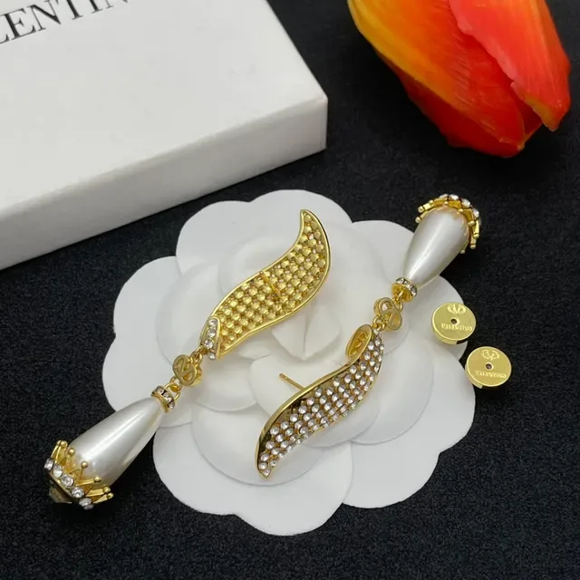 Gold-Tone Pavé Crystal Wing Dangling Pearl Teardrop Earrings 4