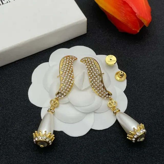 Gold-Tone Pavé Crystal Wing Dangling Pearl Teardrop Earrings 5